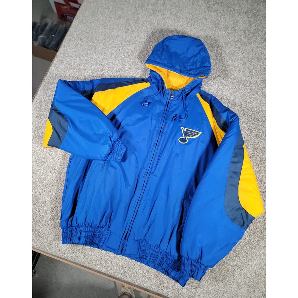 VTG St. Louis Blues Jacket Size XL Hooded NHL Authentic Logo 7 Mens Puffer Coat